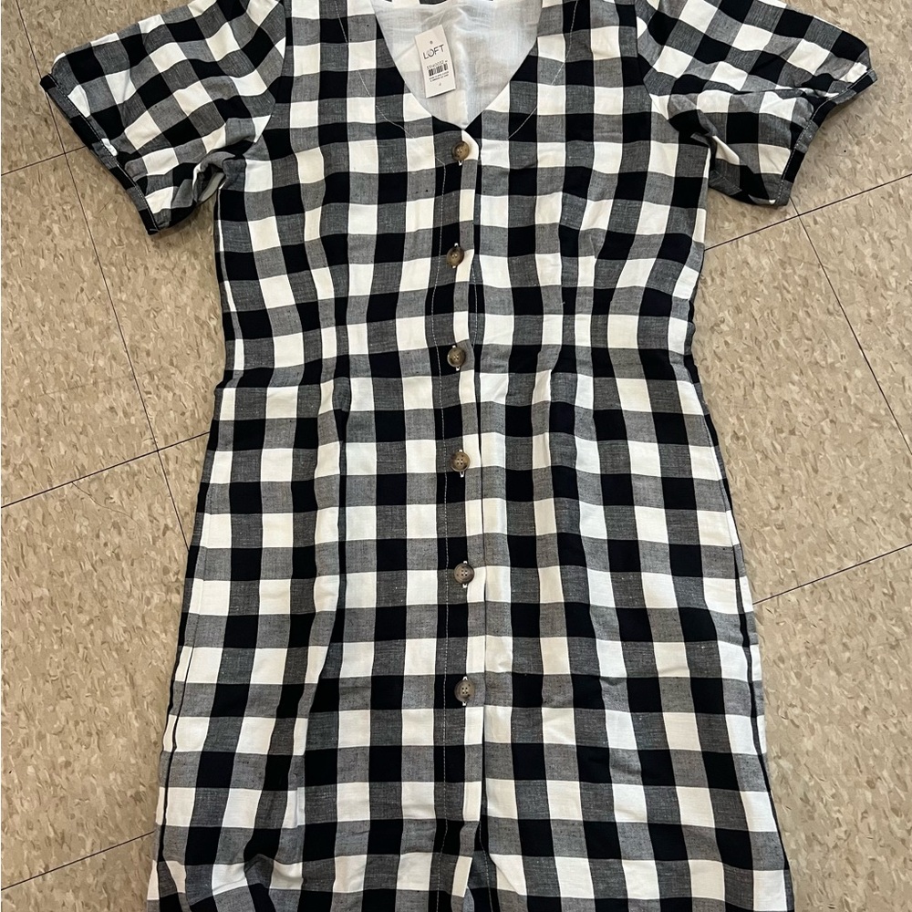 LOFT Black and White Checkered Dress